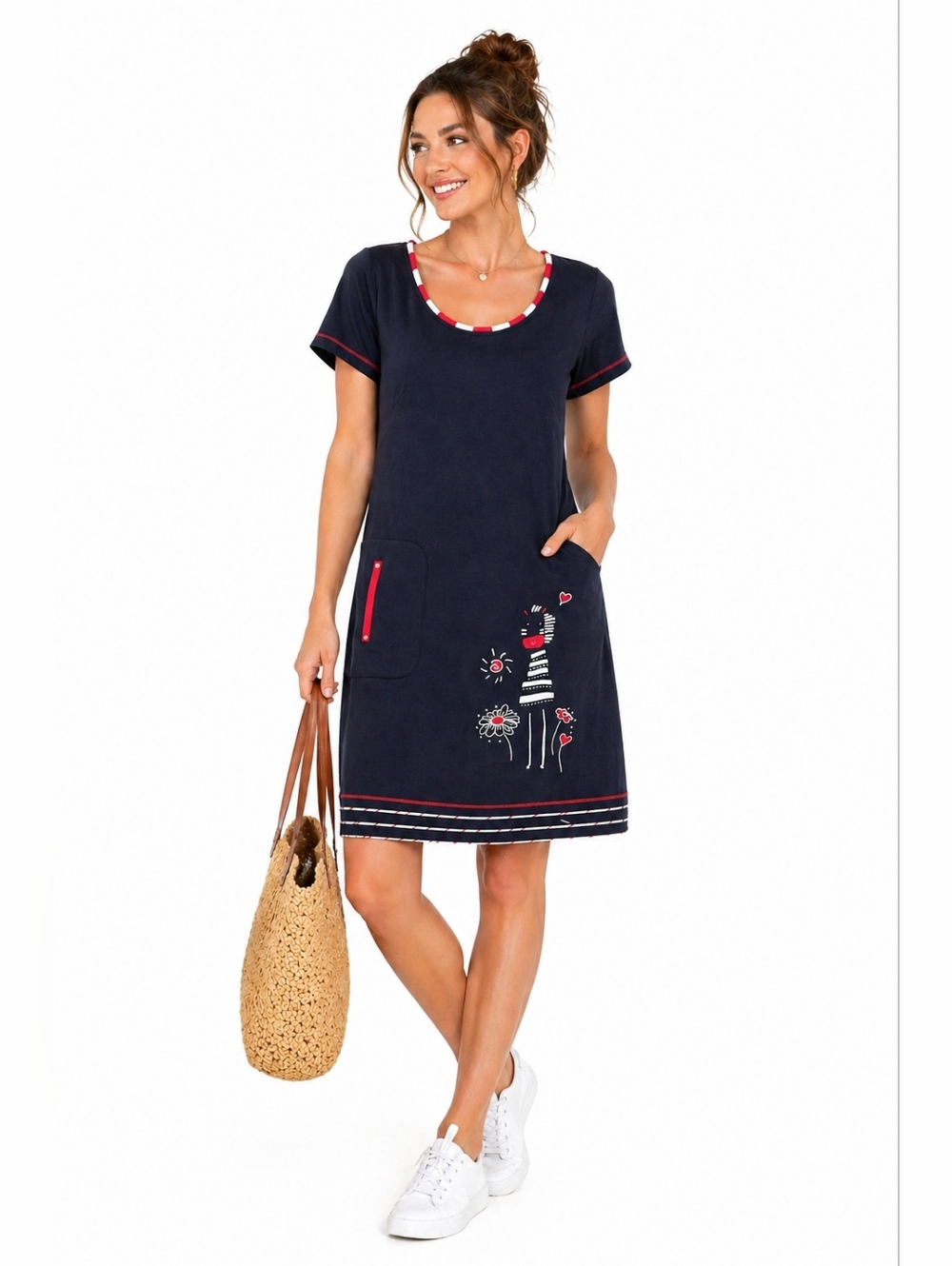 Dolcezza Black Midi Dress with Cute Graphic & Accents Size Small